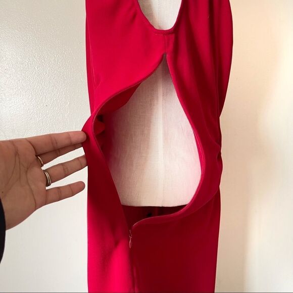 The Kooples Red Sleeveless draped Dress with Epaulettes and Chain detail sz 3 - Picture 6 of 9